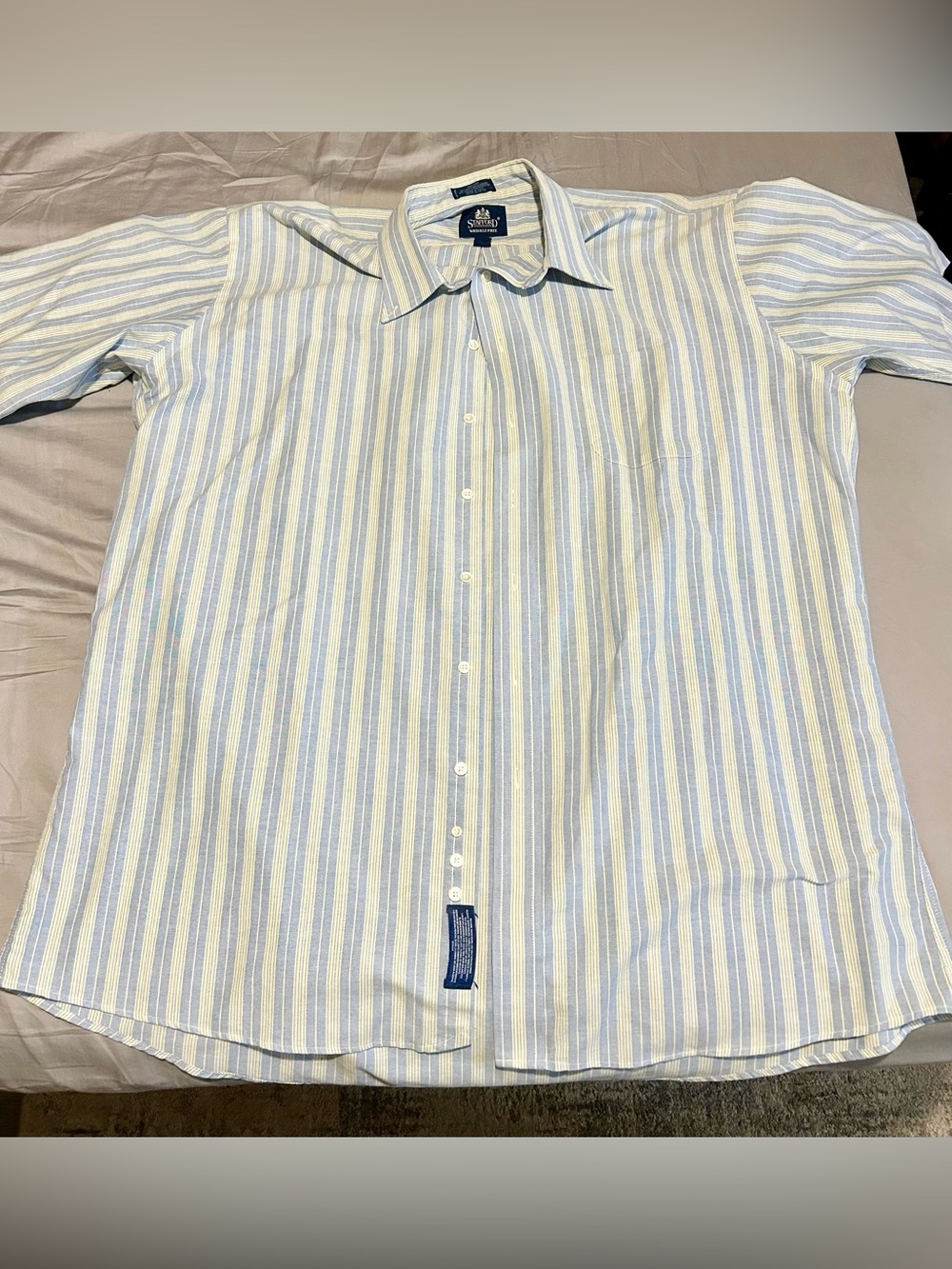 Vintage Excellent Condition Men's 18.5 X Tall (2X) Blue and Yellow Striped Shirt